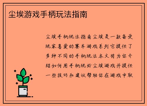 尘埃游戏手柄玩法指南